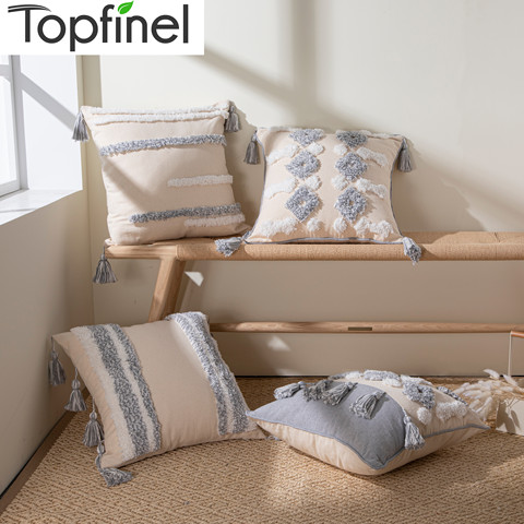 Topfinel Tassel Cotton Linen Cushion Cover Beige Decorative Texture Pillow Cover for Living Room Bedroom Pillowcases 45x45cm ► Photo 1/6
