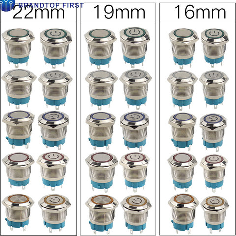 16mm 19mm 22mm metal push button switch 1NO led switch light 3V 5V 6V 12V  24V 220V momentary & self lock 4pins waterproof ► Photo 1/6