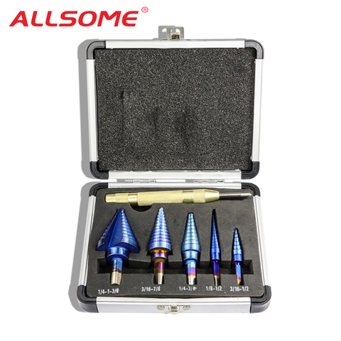 ALLSOME 6Pcs HSS Nano Blue Coated Step Drill Bit With Center Punch Set Hole Cutter Drilling Tool HT2887 ► Photo 1/5