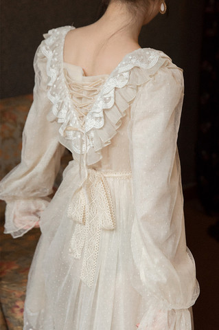 Sweet Lace Fairy Dress For Slim Lady Vintage Mori Girl Flare Sleeve Retro Princess Clothes Women Vestido De Mujer Elegantes ► Photo 1/6
