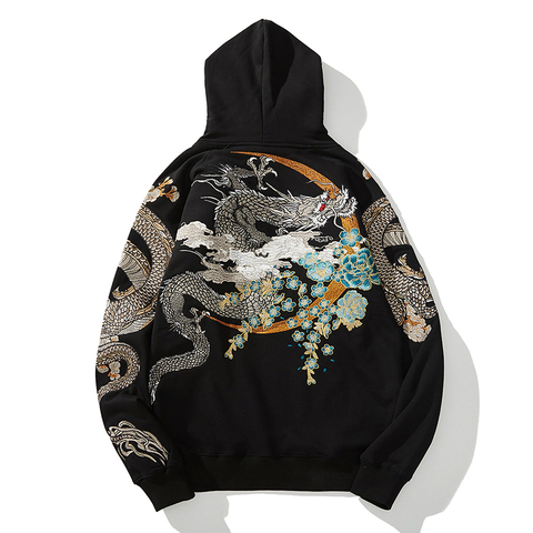 Chinese style embroidery dragon plus velvet hoodie autumn and winter clothing Japanese Yokosuka heavy tide brand men's clothing ► Photo 1/6