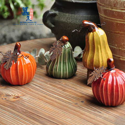 Creative country painted ceramic pumpkin ornaments garden gardening Halloween decoration gift Cute pumpkin desk decoration CL101 ► Photo 1/6