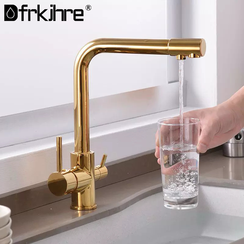 Filter Swivel Drinking Water Black Kitchen Faucet Dual Handle Mixer Seven Letter Design 360 Rotation Water Purification Tap ► Photo 1/6