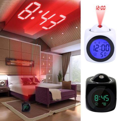 Multi-Function Projection Clock Led Colorful Backlight Electronic Alarm Clock Voice Report With Thermometer Snooze Function ► Photo 1/6