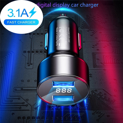 Universal 3.1A Dual USB Car Charger LED Display Fast Charging Mobile Phone Car-Charger for iPhone 11 12 Samsung S10 Xiaomi ► Photo 1/6