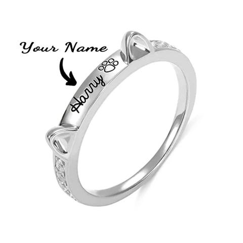 Personalized Pet Dog Bones Shaped Cat Ears Name Finger Rings for Women Girls Customized Baby Names and Paw Fashion Jewelry Gift ► Photo 1/6