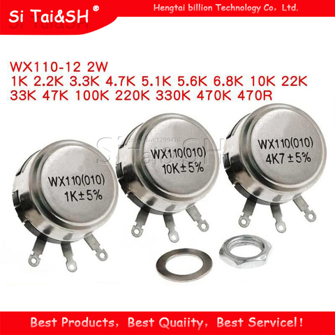 2pcs WX110 (010) 6mm Round Metal Shaft Single Turn Wire resistor Wound Potentiometer 1k 2.2k 3.3k 4.7K 5.6k 6.8k 10k 22k ohm ► Photo 1/3