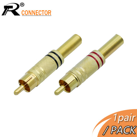 2pcs/ 1pairs RCA Connector DELUXE SUPER QUALITY RCA GOLD PLATE PLUG WHOLESALE AUDIO MALE CONNECTOR W METAL SPRING 4PCS/LOT ► Photo 1/6