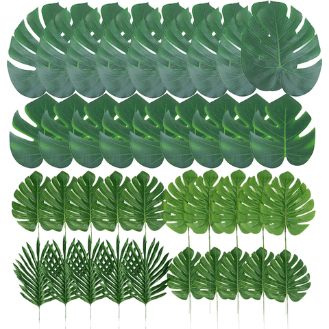 Tropical palm leaves 14 inch Big monstera leaf Artificial plant Wedding/Party table decoration Hawaiian Luau supplies for garden ► Photo 1/6