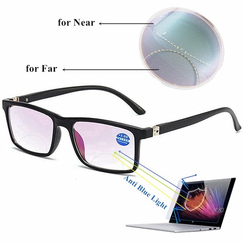 Anti Blue Light Ray Bifocal Reading Glasses Multifocal Near Far Plastic Presbyopic Glasses for Men Women Spring Hinge Black ► Photo 1/6