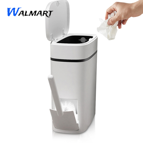 Smart 14L One Key Button Trash Bin Can for Toilet with brush & lid Household Bathroom Narrow Seam Trash Can Waste Garbage Bins ► Photo 1/6