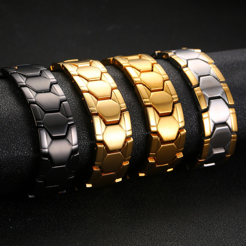 Vinterly Football Style Bracelet for Men Gold-color Energy Germanium Magnetic Bracelet Men Stainless Steel Chain Link Bracelets ► Photo 1/6