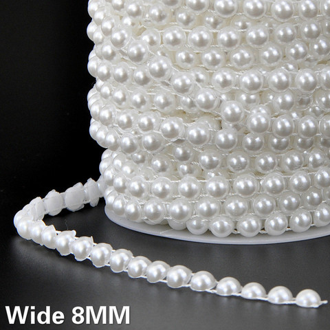 8MM Wide White Beige Cotton Thread Semicircle Pearls Chain Beads Collar Lace Trim Ribbon Wedding Dress Headveil DIY Sewing Decor ► Photo 1/5