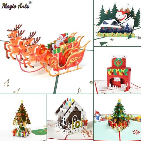 Merry Christmas Cards Christmas Tree Winter Gift Pop-Up Cards Christmas Decoration  Stickers Laser Cut New Year Greeting Cards ► Photo 1/6