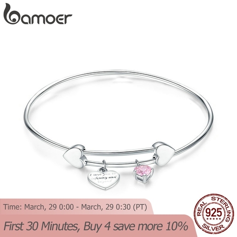 BAMOER Romantic Authentic 925 Sterling Silver I Love You Love Heart Female Bangles for Women Sterling Silver Jewelry SCB124 ► Photo 1/6