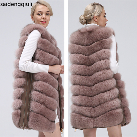 Natural Women's Fox Fur Coat Vest 2022 New Zipper Long Coat Winter Warm Coat Natural Fur True Fox Vest Jacket Free Shipping ► Photo 1/6