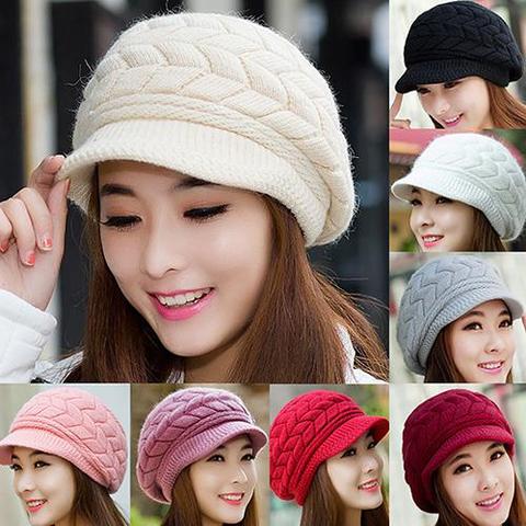 Women's Winter Solid Color Warm Knitted Baggy Beret Beanie Hat Slouch Ski Cap ► Photo 1/6