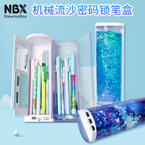 NBX transparent quicksand mechanical code lock stationery box ins dinosaur rabbit security password pen box ► Photo 1/6