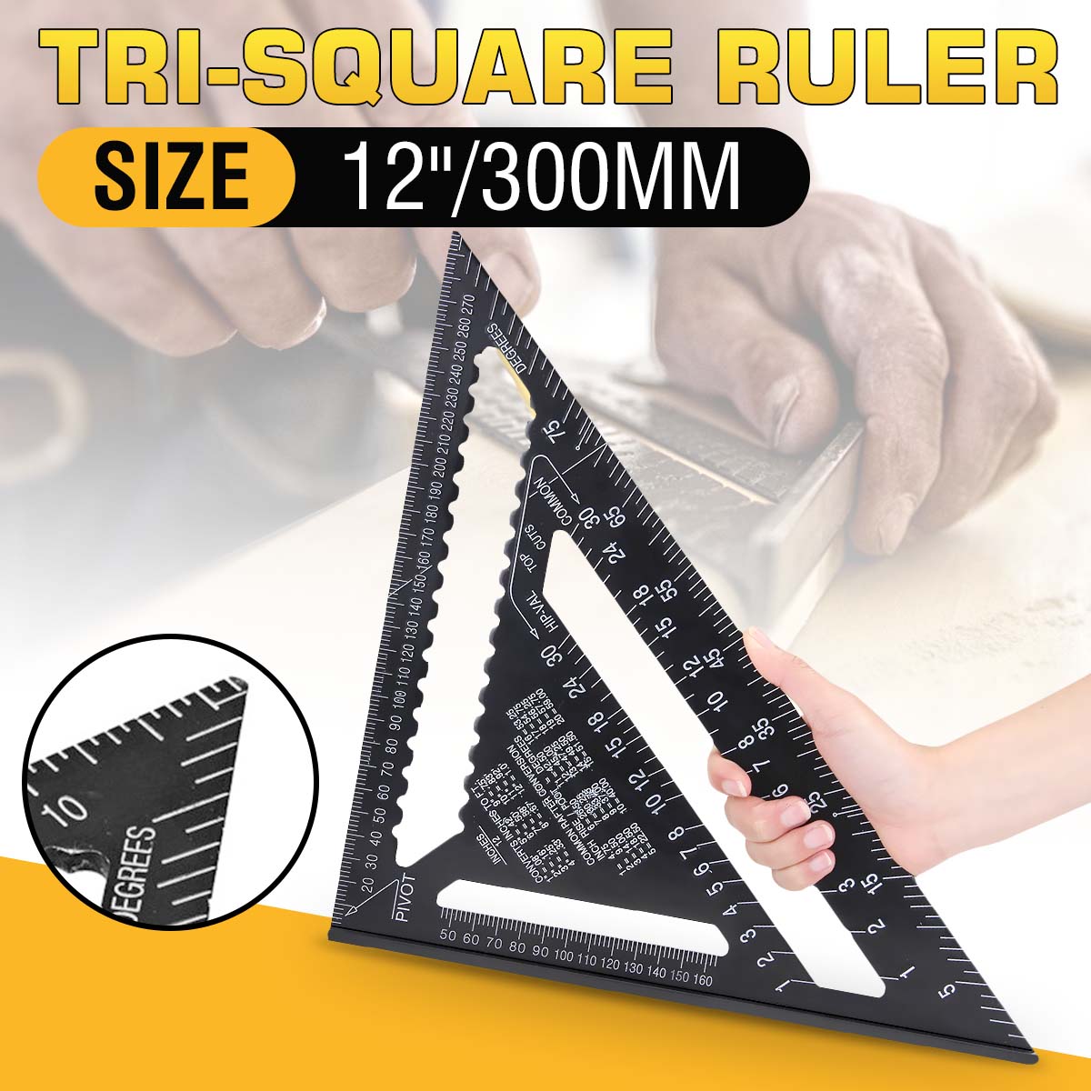 12 inch Metric Aluminum Alloy Triangle Angle Ruler Protractor Woodworking Measurement Tool 30cm Quick Read Square Layout Gauge ► Photo 1/6