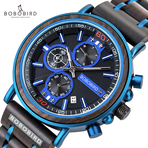 Bobo Bird Wooden Watch for Man Watches 2022 Luxury Men's Watches Quartz Male Wristwatch Chronograph Luminous Orologio Uomo ► Photo 1/6