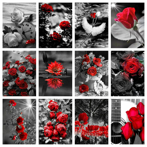 Evershine 5D DIY Full Square Diamond Painting Flower Embroidery Red And Black Series Mosaic Kit Picture Of Rhinestone Home Decor ► Photo 1/6