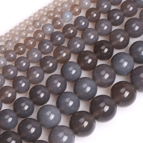 Natural Stone Gray Grey Agates Round Loose Beads For Jewelry Making Strand 15