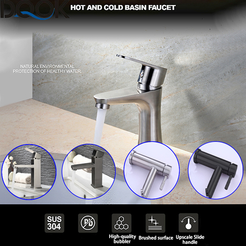 DQOK Brushed Nickle Bathroom Basin Faucets Cold/Hot Mixer Basin Sink Tap Black Water  Faucet Bathroom Accessories ► Photo 1/6