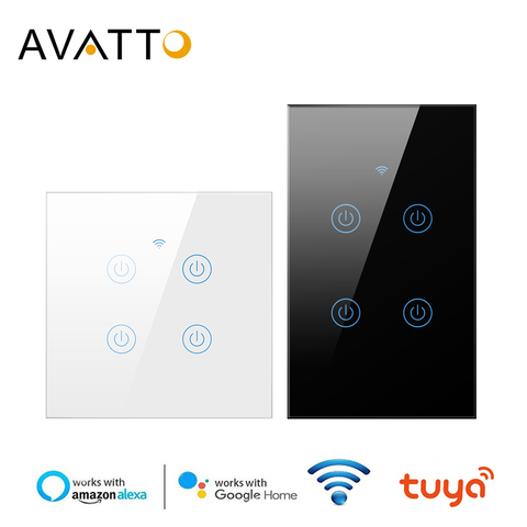 AVATTO Tuya WiFi Light Switch work with or No Neutral Wire, 1/2/3/4 gang EU Smart Wall Switch works for Alexa, Google Home echo ► Photo 1/6