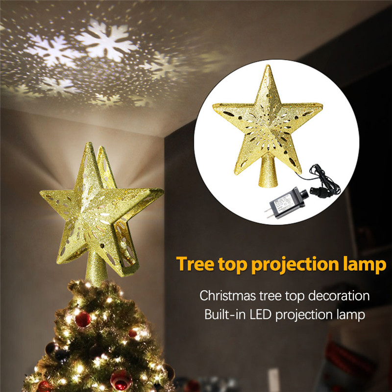 Star Christmas Tree Topper Hollow LED Snowflake Projector Lights Ornaments Lamp