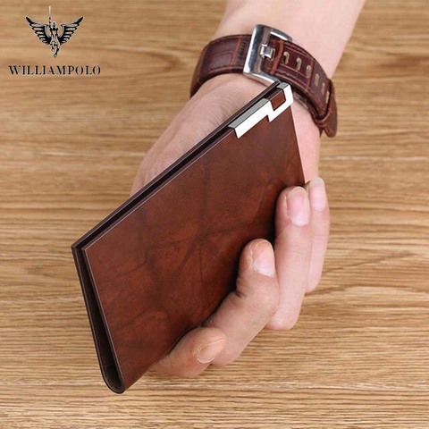 Men wallet  Fashion 100% Real Leather Card Holder Metal Wallet Credit Card Case PL185142 ► Photo 1/6