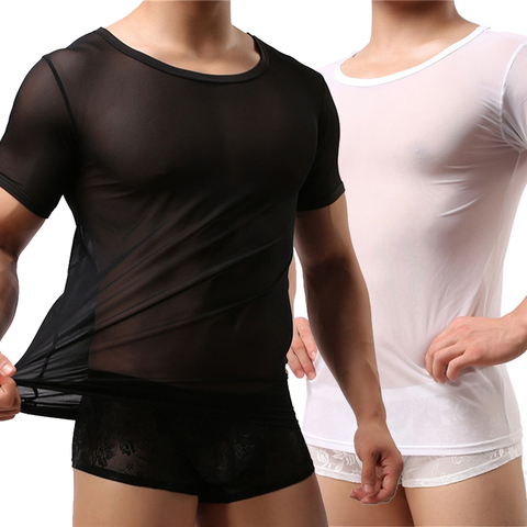Sexy Men Undershirts Transparent Sheer Short Sleeve T Shirt Sports Fitness Casual Underwear Breathable See Through Tops Tees New ► Photo 1/6