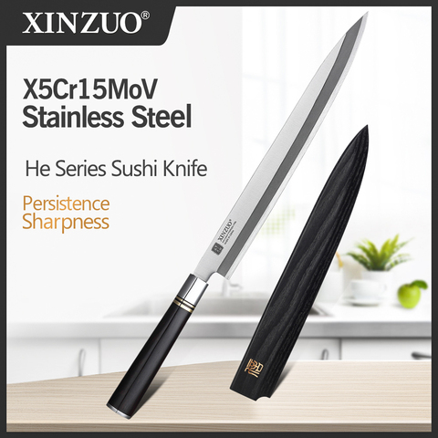 XINZUO 240/270/300mm Filleting Knife with Scabbard X5Cr15MoV Steel Kitchen Knives Japanese Sashimi Sushi Deba Knife Ebony Handle ► Photo 1/6