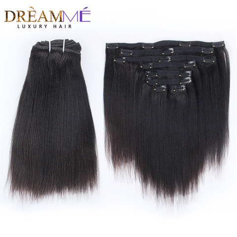 Brazilian Remy Yaki Straight Clip In Human Hair Extensions 120G 8Pcs/Set Natural Color Clip Ins Hair Extension Kinky Coarse Yaki ► Photo 1/6