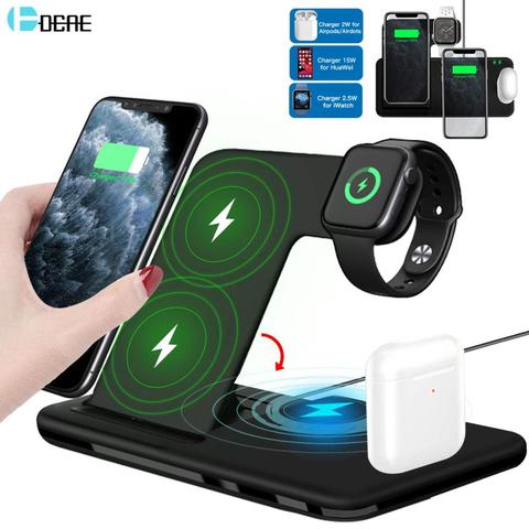 15W Qi Fast Wireless Charger Stand For iPhone 11 XR X 8 Apple Watch 4 in 1 Foldable Charging Dock Station for Airpods Pro iWatch ► Photo 1/6
