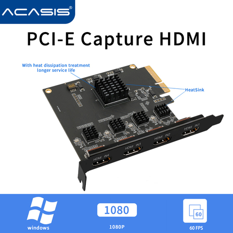 Acasis 4 Channel HDMI-compatible PCI-E Video Capture Card 1080p 60fps OBS Wirecast Live Broadcast Streaming Adapter Quad Ports ► Photo 1/6