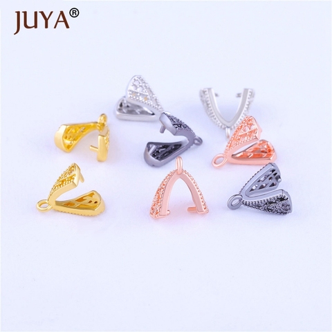 Juya Copper Inlaid Zircon Pinch Bails DIY Supplies For Jewelry Wholesale Crystal Pendant Clip Clasps Clamping Bale Accessories ► Photo 1/6