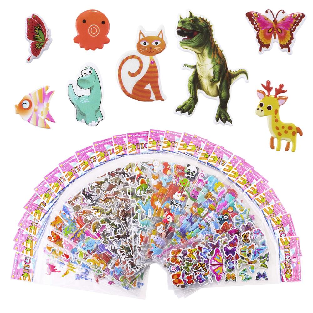 10 Sheets Kids Stickers 3D Puffy Bulk Cartoon Zoo Animal