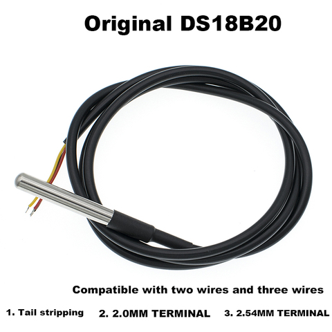 Original Waterproof DS18b20 temperature sensor 18b20 temperature sensor Stainless steel DALLAS 18B20 -100cm wire with Terminal ► Photo 1/2