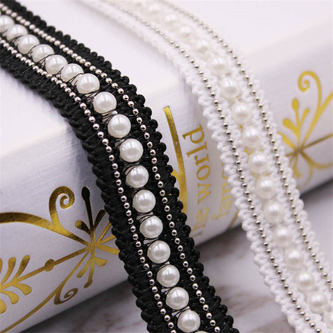 1 Yards/lot White/black Pearl Beaded Lace Trim Tape Fabric Lace Ribbon DIY Collar Sewing Garment Embroidered Headdress Materials ► Photo 1/6