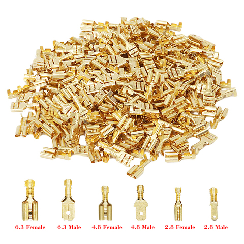 100Pcs/lot 2.8/4.8/6.3mm Female and male Crimp Terminal Connector Gold Brass/Silver Car Speaker Electric Wire Connectors Set ► Photo 1/6