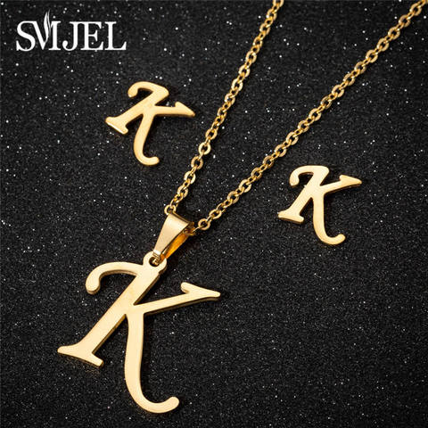 SMJEL Stainless Steel Initial Letters Earrings for Women Gold Color Wedding Jewelry K A M J C Name Charm Earings Piercing Bijou ► Photo 1/6