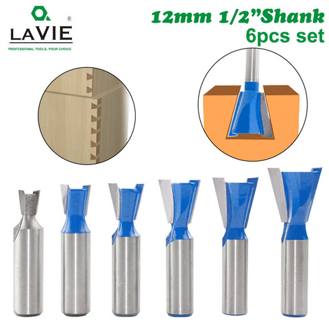 6pcs 12mm Shank 1/2 Dovetail Joint Router Bits Set 14 Degree Woodworking Engraving Bit Milling Cutter for Wood C13-026 ► Photo 1/6