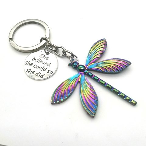 He Believes He Can Do It, Animal Keychain Dragonfly Keychain Jewelry Colorful Dragonfly Pendant Men and Women, ► Photo 1/3