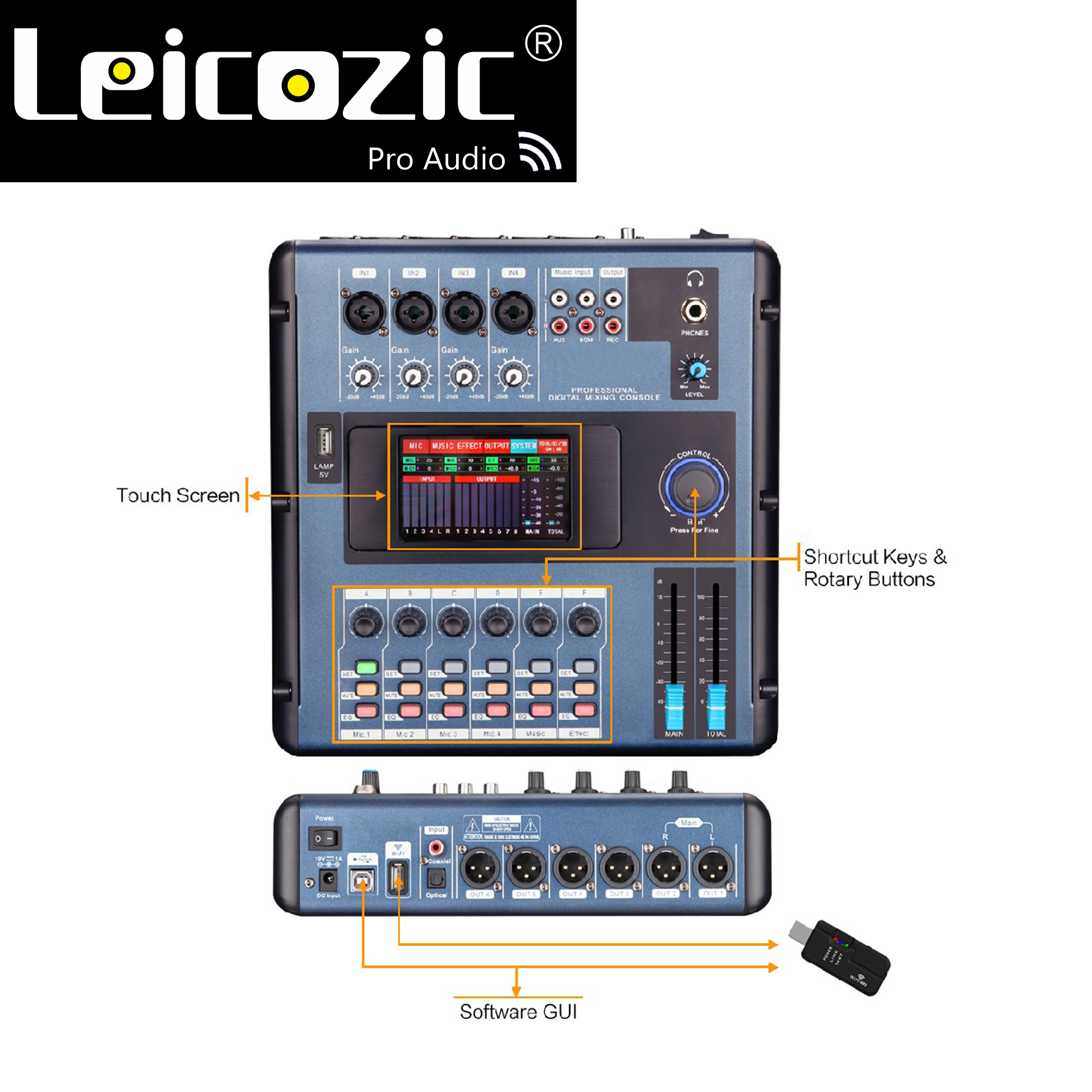 Leicozic MD200 Mini Digital mixer linking to PC by WIFI USB Digital Mixing Console screen touchable for bands,concert,parties - Price & Review | AliExpress Seller Official Store