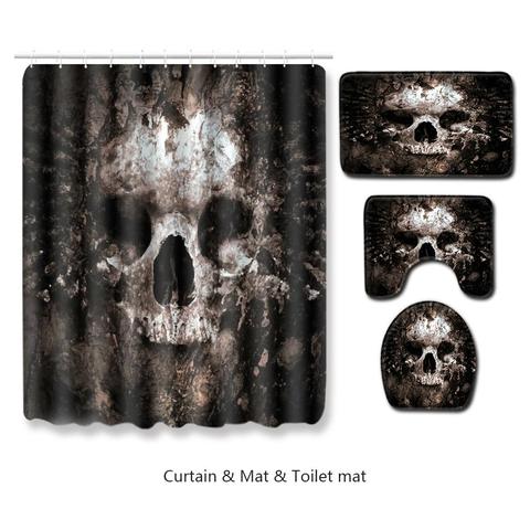 Halloween Skull Shower Curtain And Bath Mat Set Waterproof Polyester Bathroom Fabric For Bathtub Art Decor 72x72 Inch ► Photo 1/6