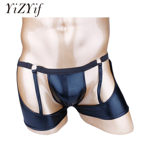 Men Lingerie Open Butt Gay Man Panties Bulge Pouch Sissy Underwear Jockstraps Patent Leather Boxers Bikini Underpants ► Photo 1/6