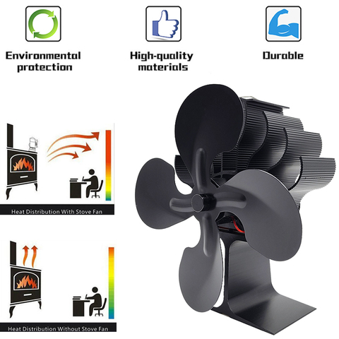 Black Fireplace 5 Blades Heat Powered Stove Fan Wood Burner Quiet Home Fireplace Fan Efficient Heat Distribution and Thermometer ► Photo 1/6