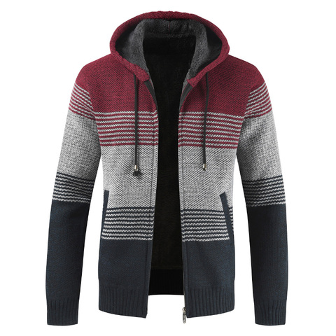 Sweater Coat Men 2022 Winter Thick Warm Hooded Cardigan Jumpers Men Striped Wool Liner Zipper Fleece Coats Men ► Photo 1/5