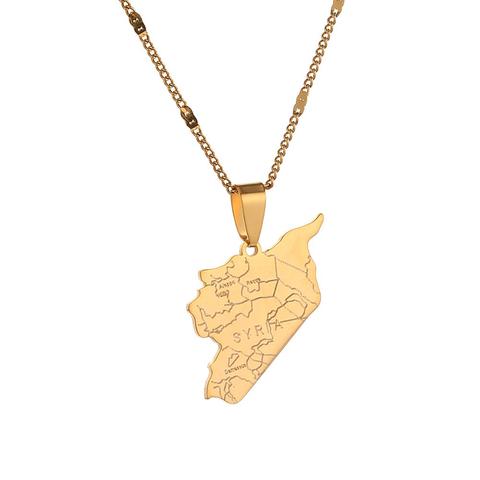 Stainless Steel Syria Map Flag Pendant Necklaces Fashion Syrians Map Jewelry ► Photo 1/5