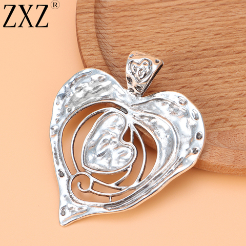 ZXZ 2pcs Large Open Hammered Heart Charms Pendants for Necklace Jewelry Making Findings 73x62mm ► Photo 1/4